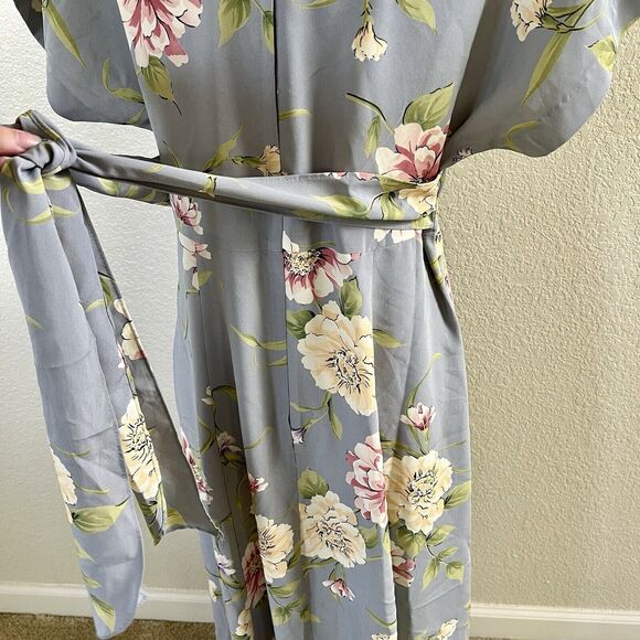 Vtg 80s 90s Dawn Joy Blue Floral Midi Dress Tie Waist Cottagecore Size 11/12 - Picture 10 of 14